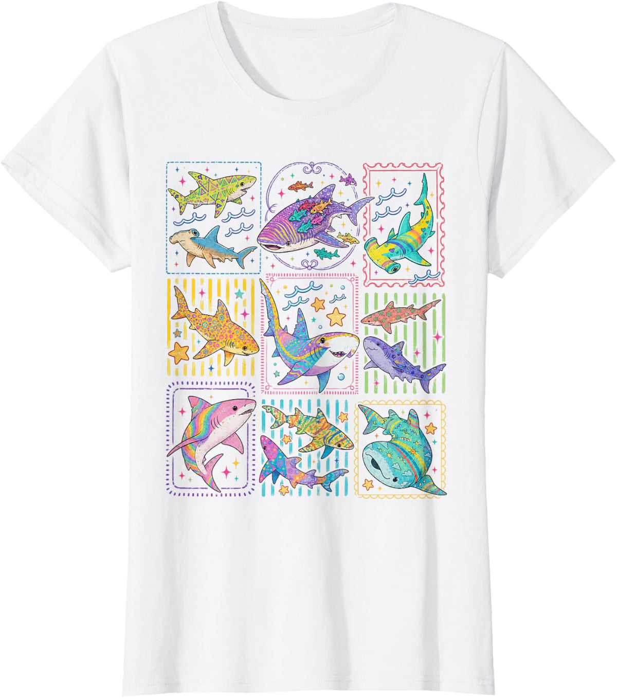 Shark Tropical Ocean Stamp Sea Life Scuba Divers Biologists T-Shirt - White