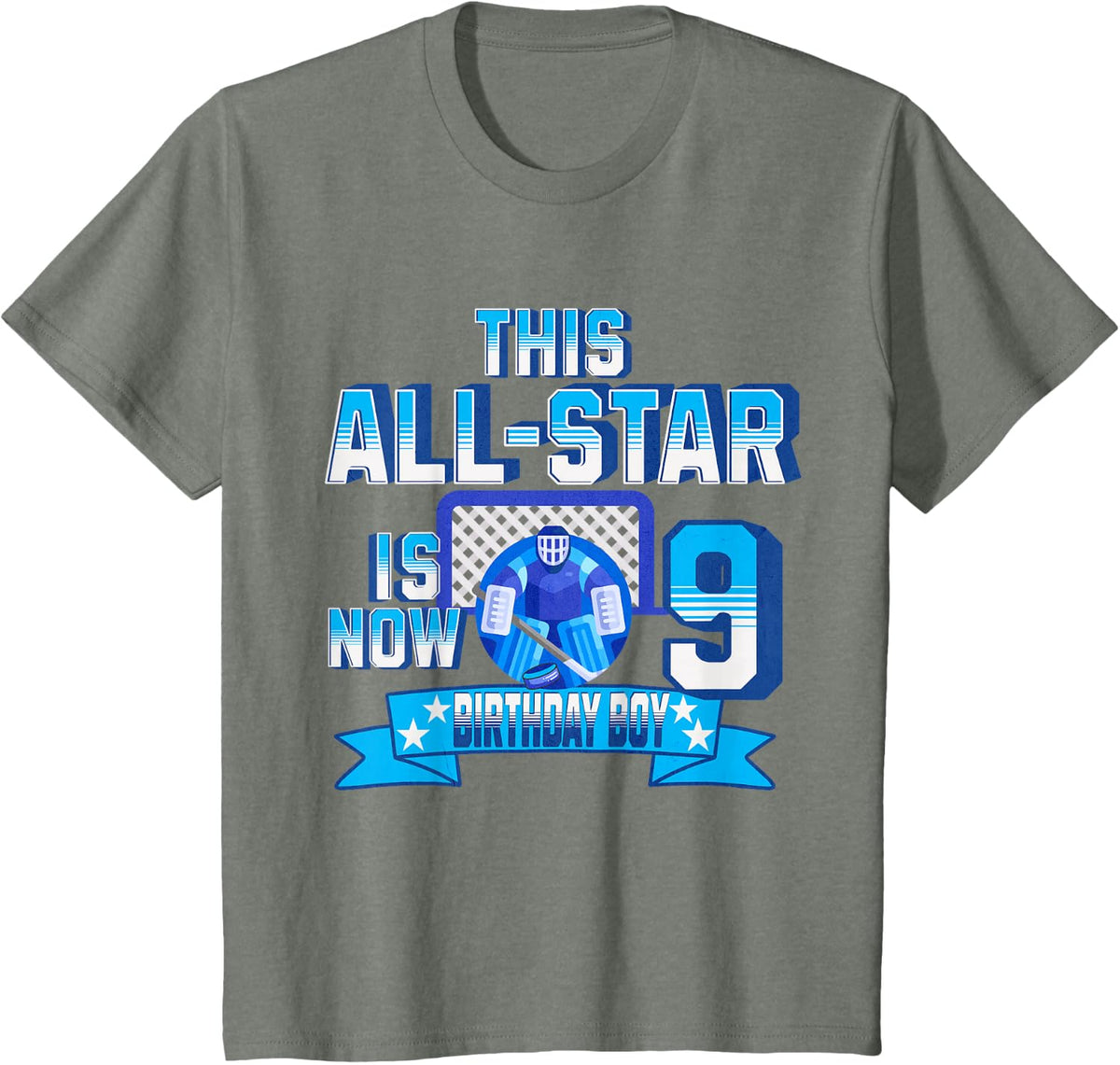 Kids This All Star Is Now 9 Hockey Party It's My 9th Birthday Boy T-Shirt - Olive Heather