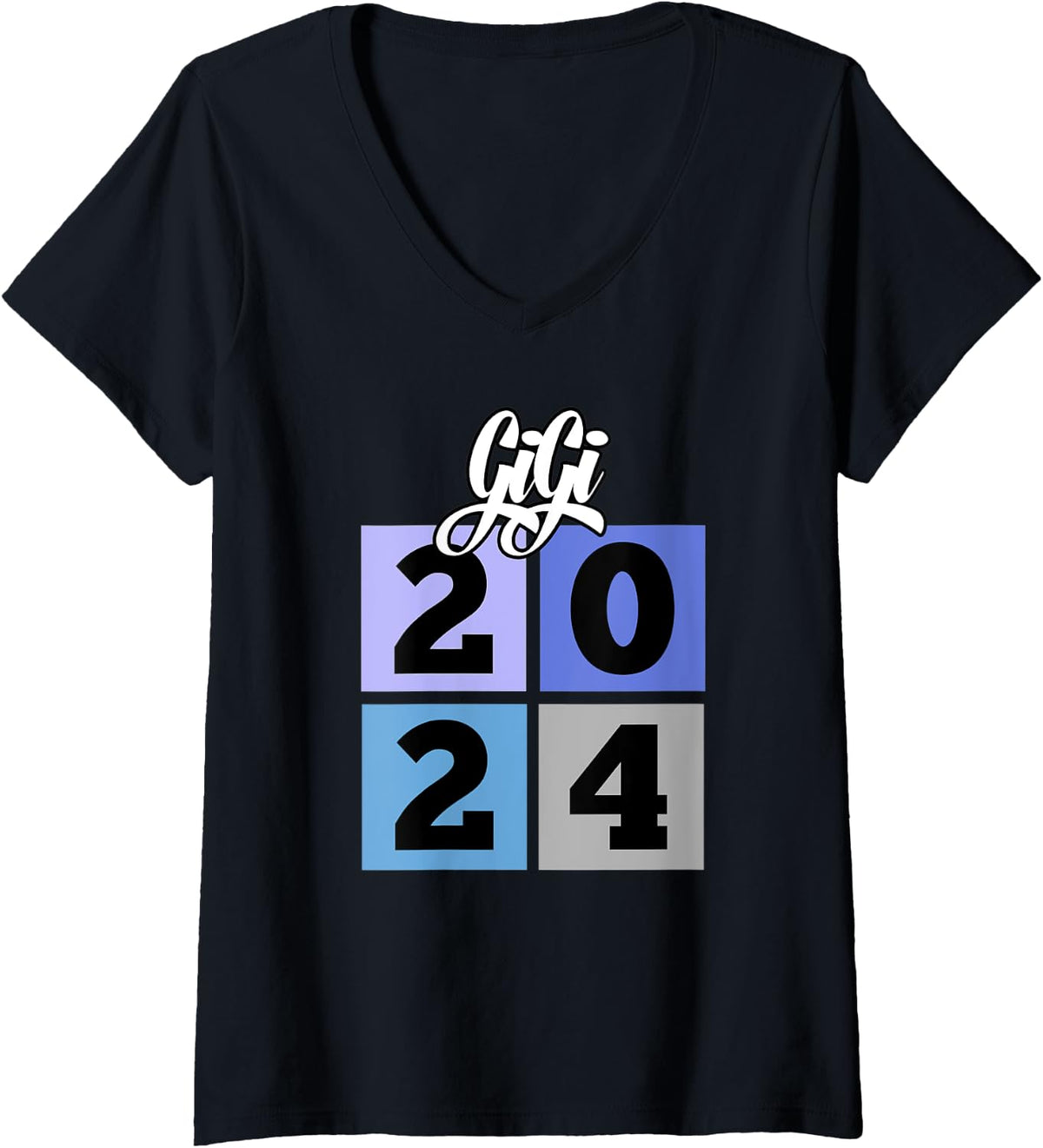 Womens Gigi Established in 2024 Grandma Nickname V-Neck T-Shirt - Black