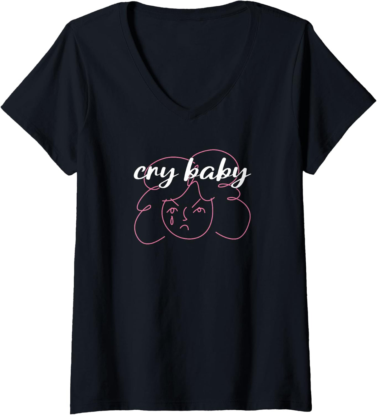 Women's Cry Baby, Girl's V-Neck T-Shirt - Black