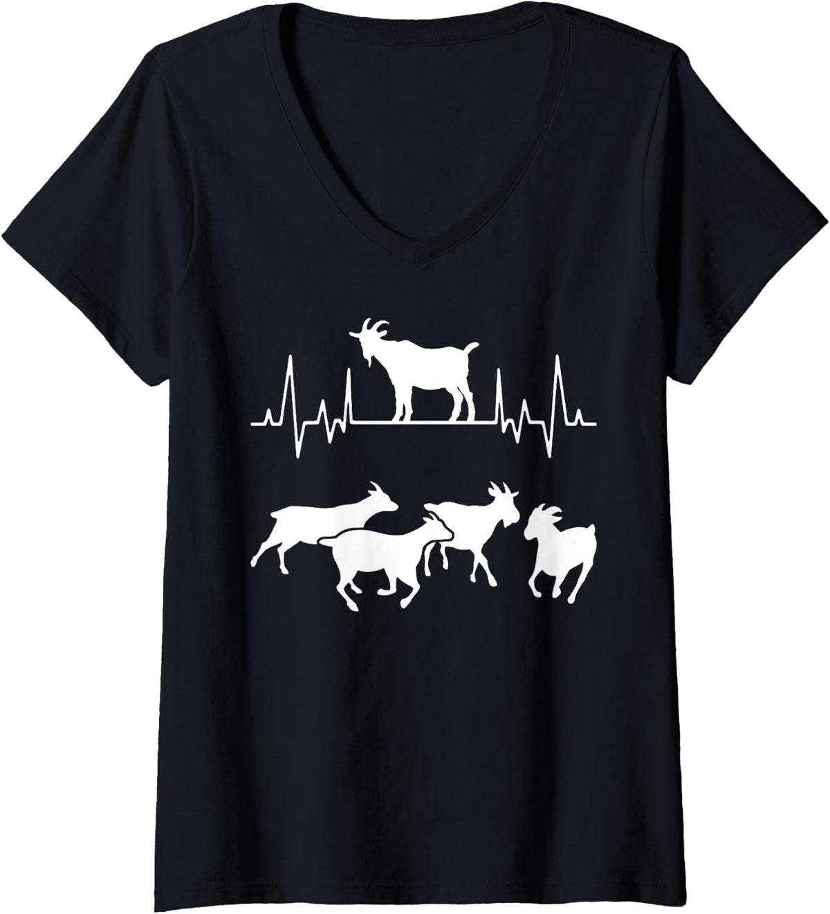 Women's Goat Heartbeat Silhouette Goat Lover Passion Heartbeat V-Neck T-Shirt - Black