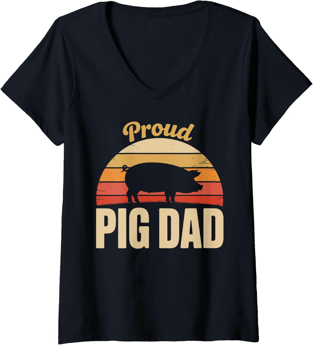 Women's Pig Dad Design for Men Boys Dad Father Farm Pig Dad V-Neck T-Shirt - Black