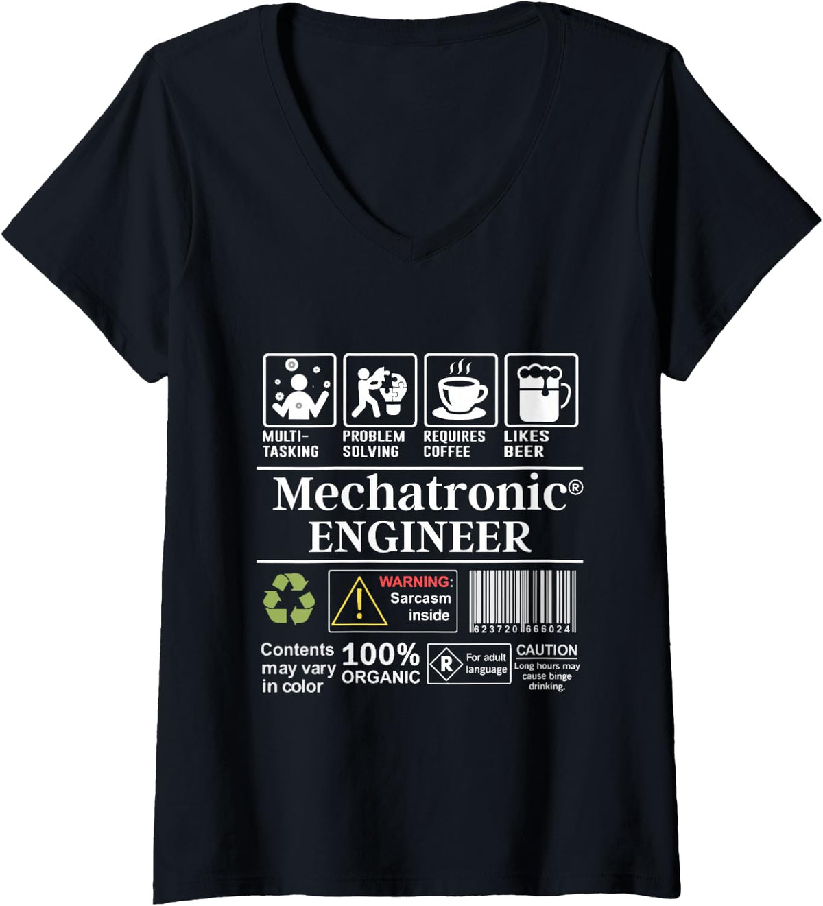 Women's Mechatronics Engineer Multi Tasking Problem Solving Beer V-Neck T-Shirt - Black