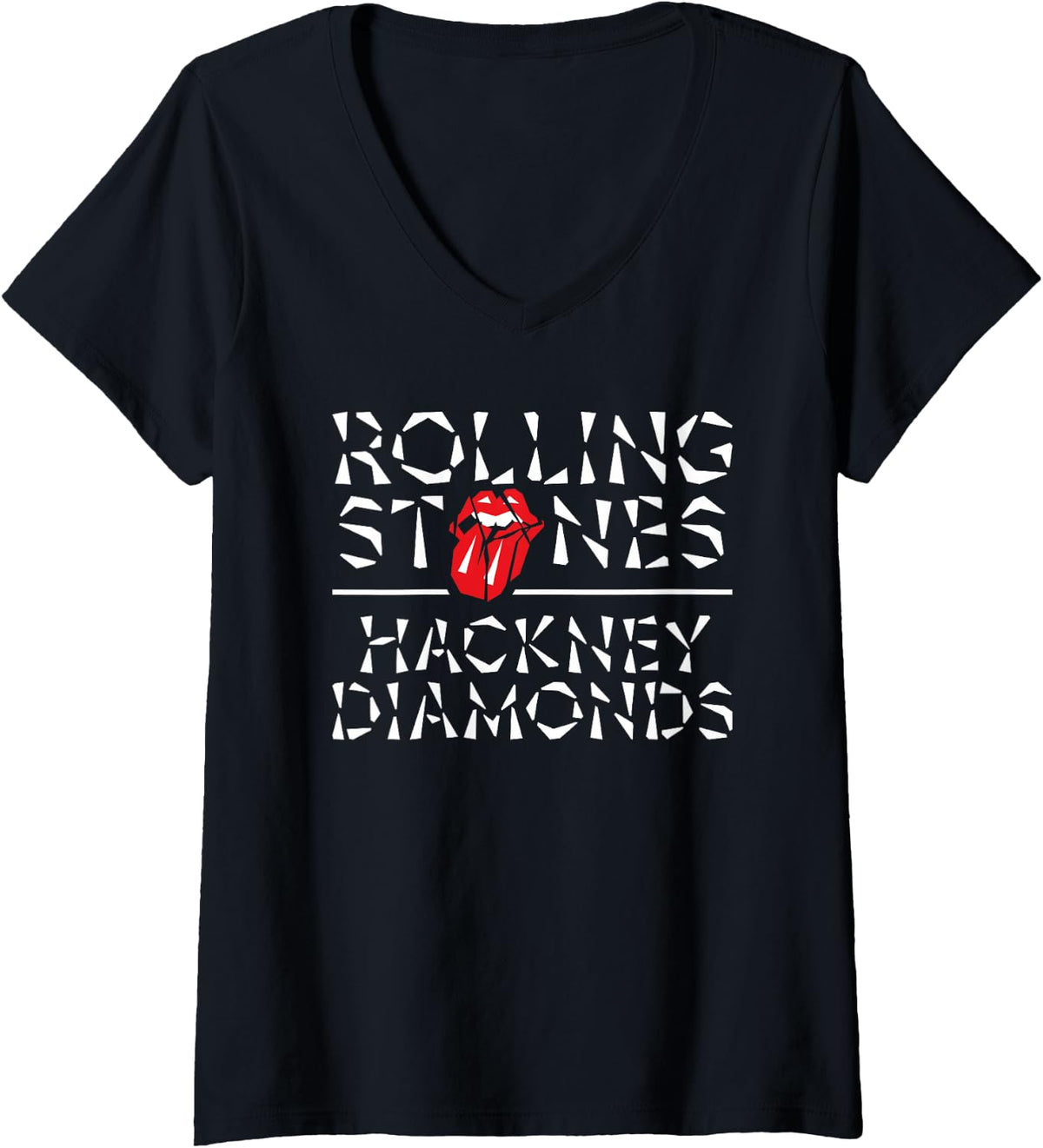Womens Official The Rolling Stones HD V-Neck T-Shirt - Black