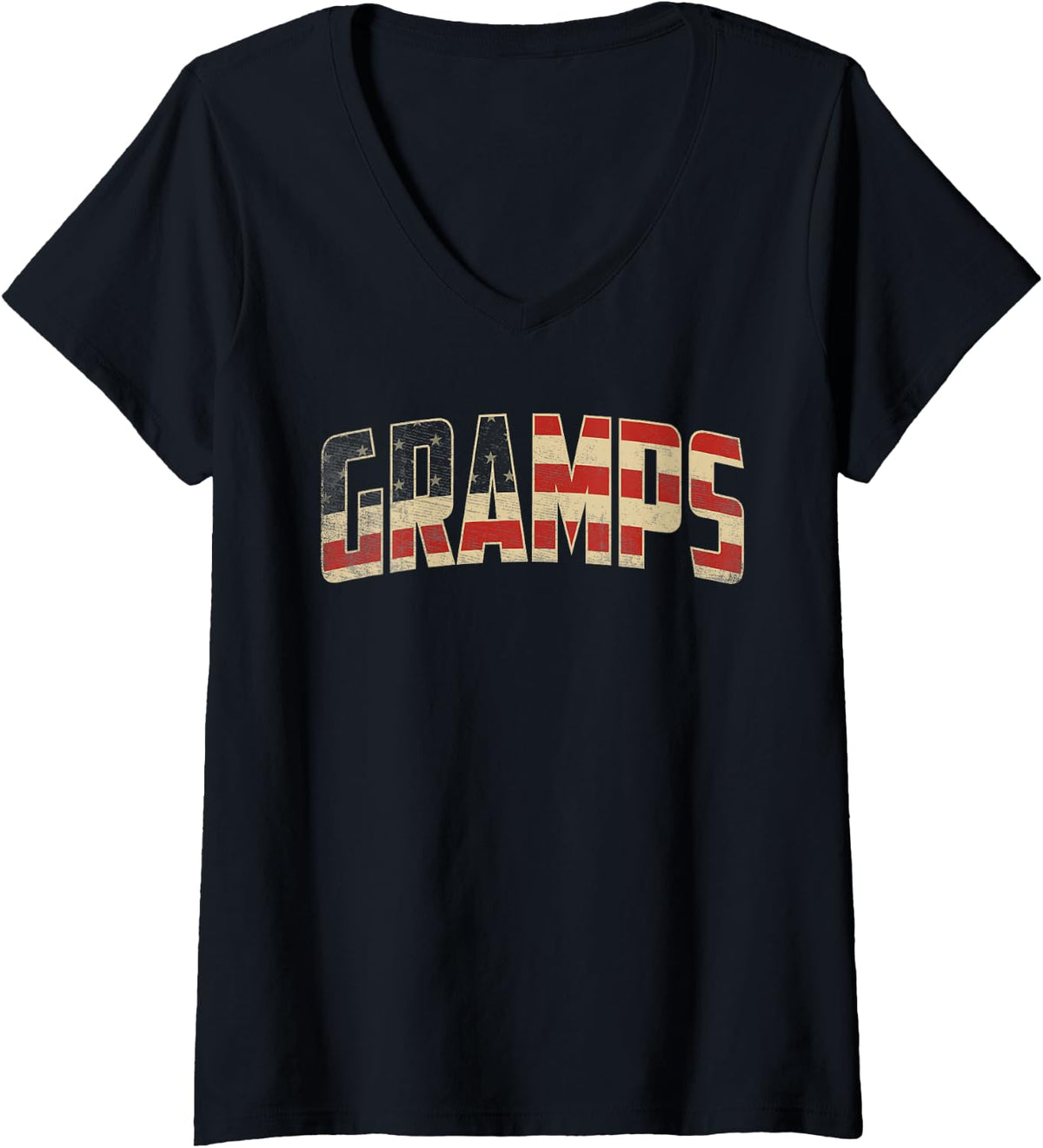 Women's Gramps Patriotic USA Vintage American Flag V-Neck T-Shirt - Black