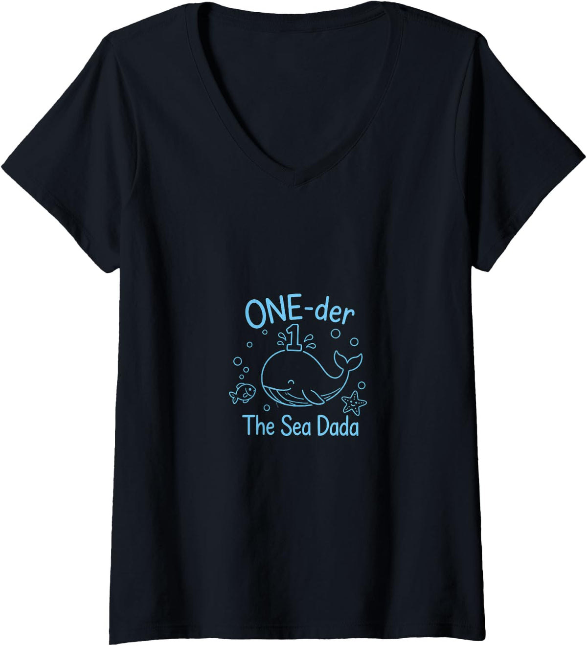 Women's Whale Ocean ONE der The Sea Dada Dad V-Neck T-Shirt - Black