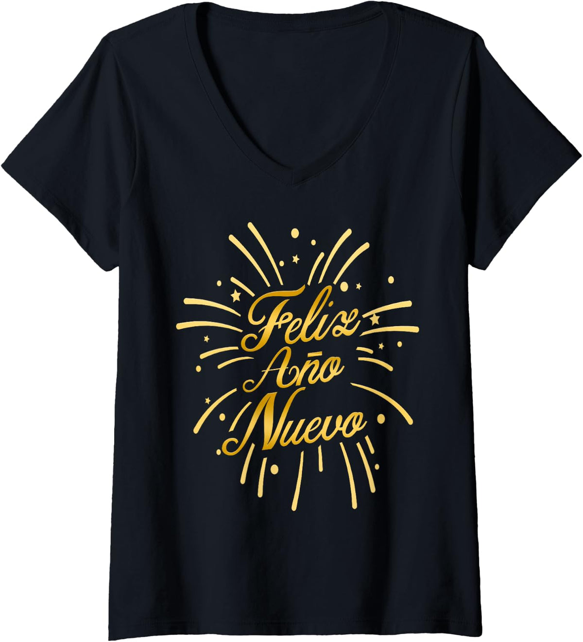 Women's Feliz año Nuevo 2024 Happy new Year Spanish Mexican Latin V-Neck T-Shirt - Black