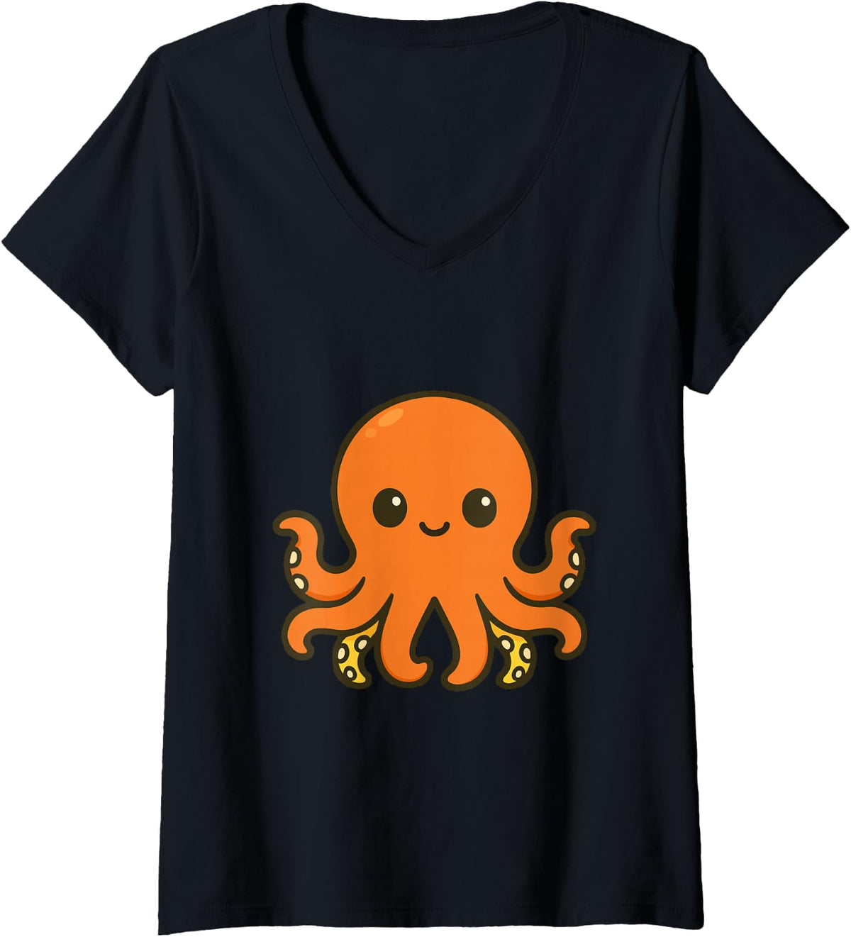 Women's Cute Octopus Ocean in Love V-Neck T-Shirt - Black