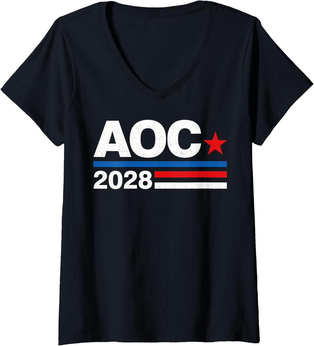 Women's AOC for President 2028 Presidential Election Support V-Neck T-Shirt - Black