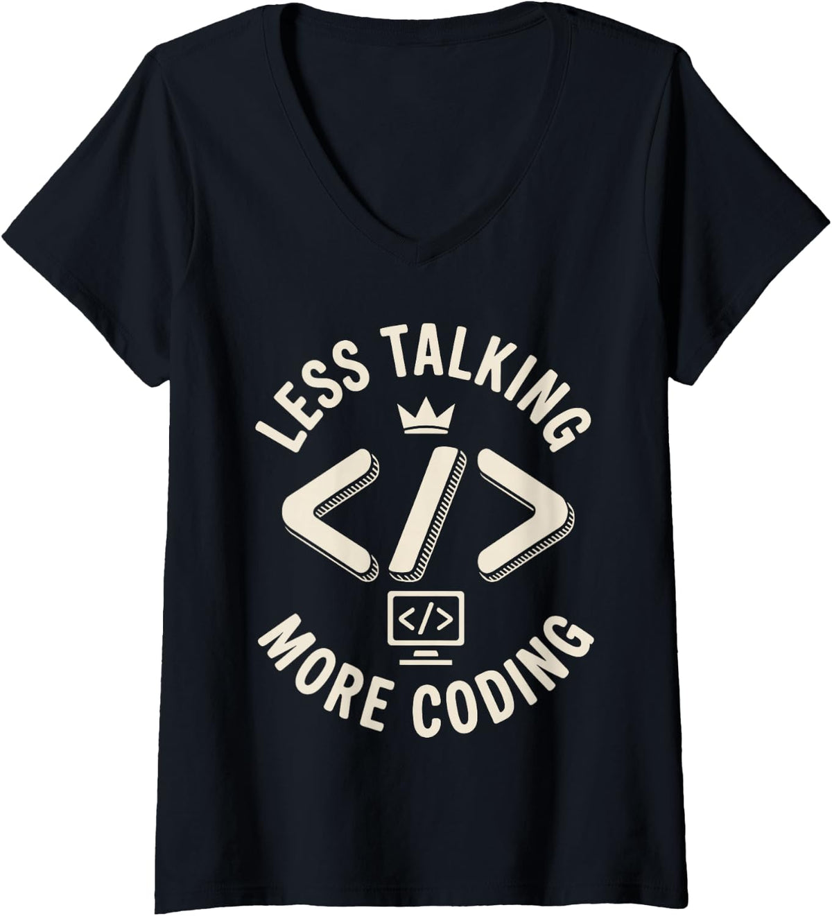 Women's Less Talking More Coding Programmer Funny Coding V-Neck T-Shirt - Black
