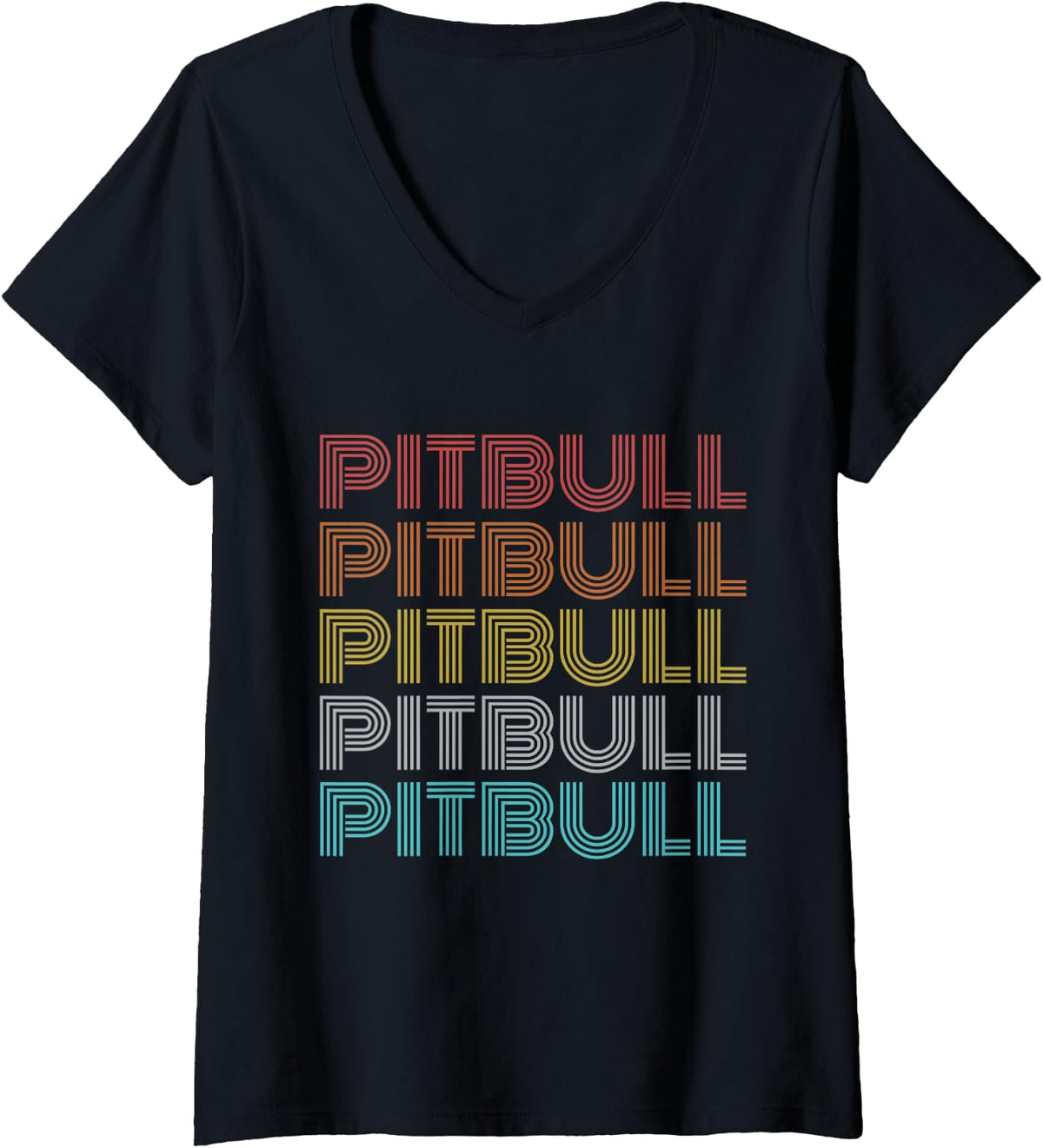 Womens Retro Vintage Pitbull V-Neck T-Shirt - Black
