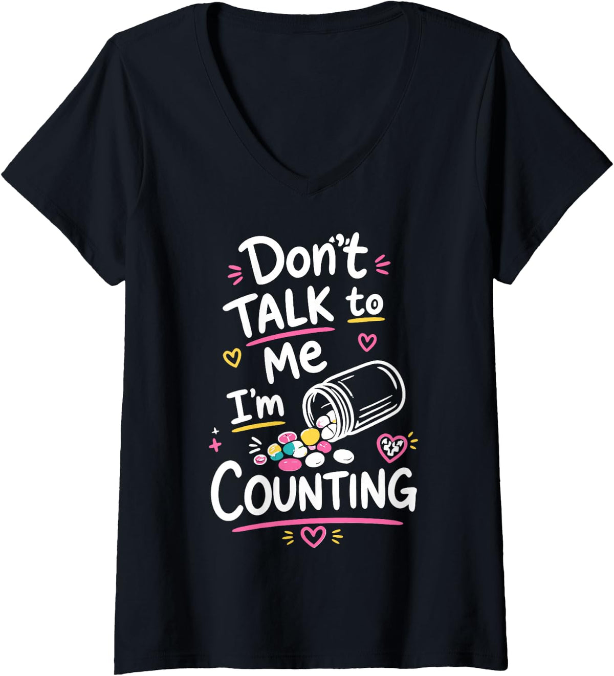 Women's Cute Pharmacy Technician Rx Tech Counting Pharmacy V-Neck T-Shirt - Black