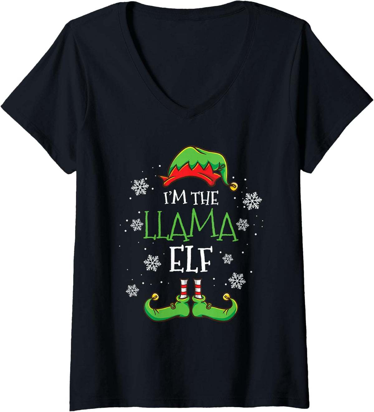 Women's Im The Llama Elf Christmas V-Neck T-Shirt - Black