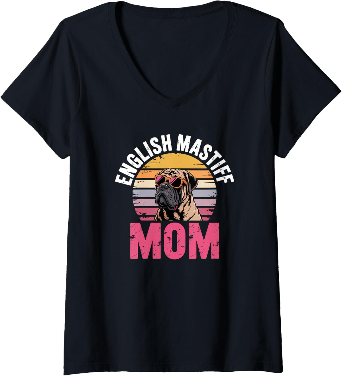 Women's English Mastiff Mom V-Neck T-Shirt - Black
