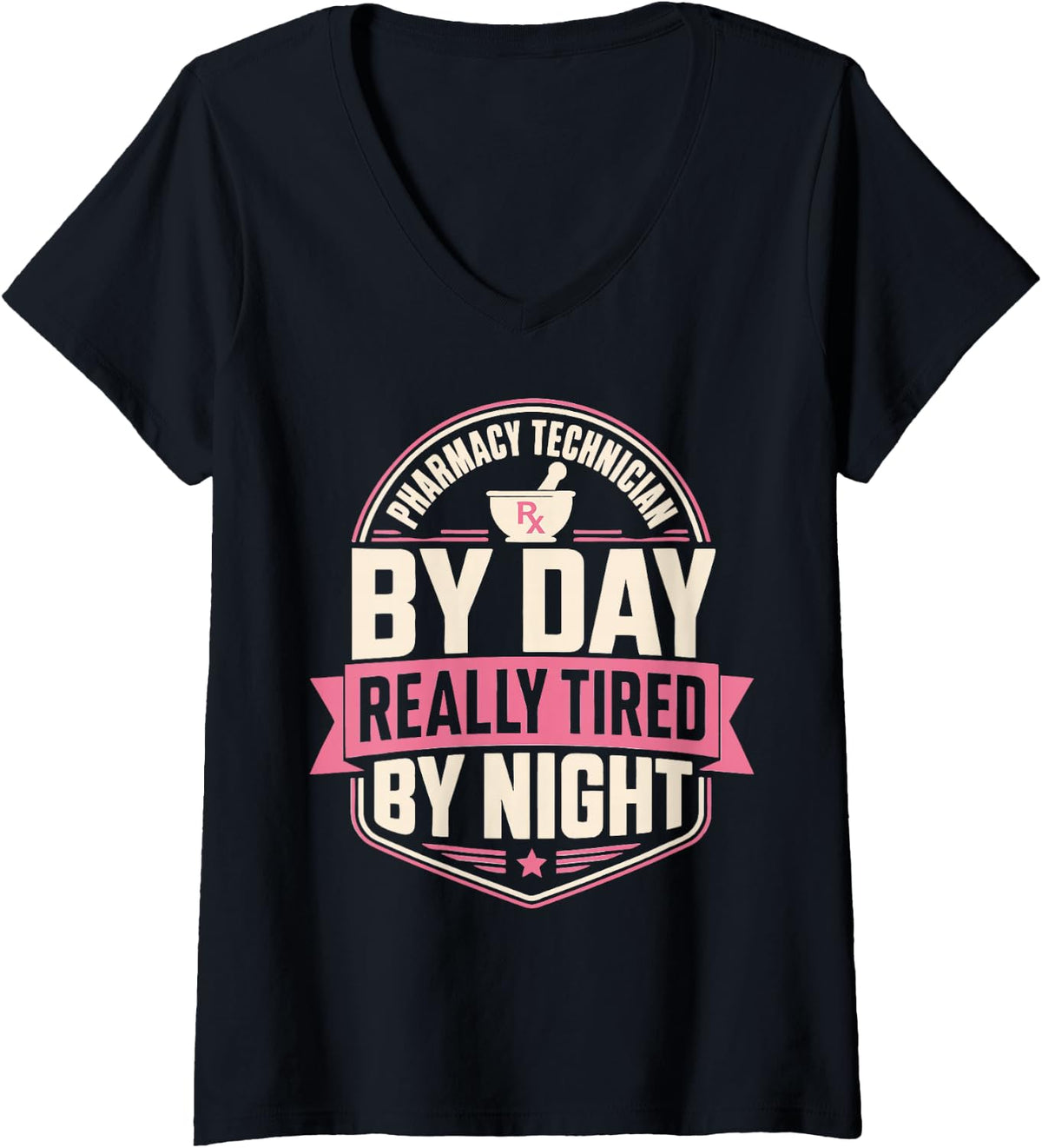 Women's Funny Pharmacy Technician Rx Tech Pharmacy V-Neck T-Shirt - Black
