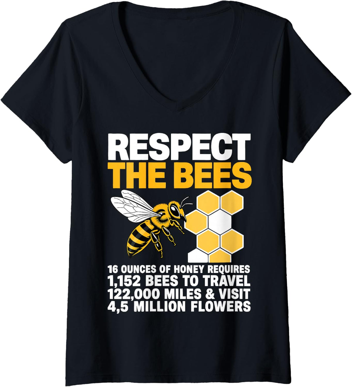 Women's Apiary Beekeeper Honey Beekeeping Respect The Bees V-Neck T-Shirt - Black