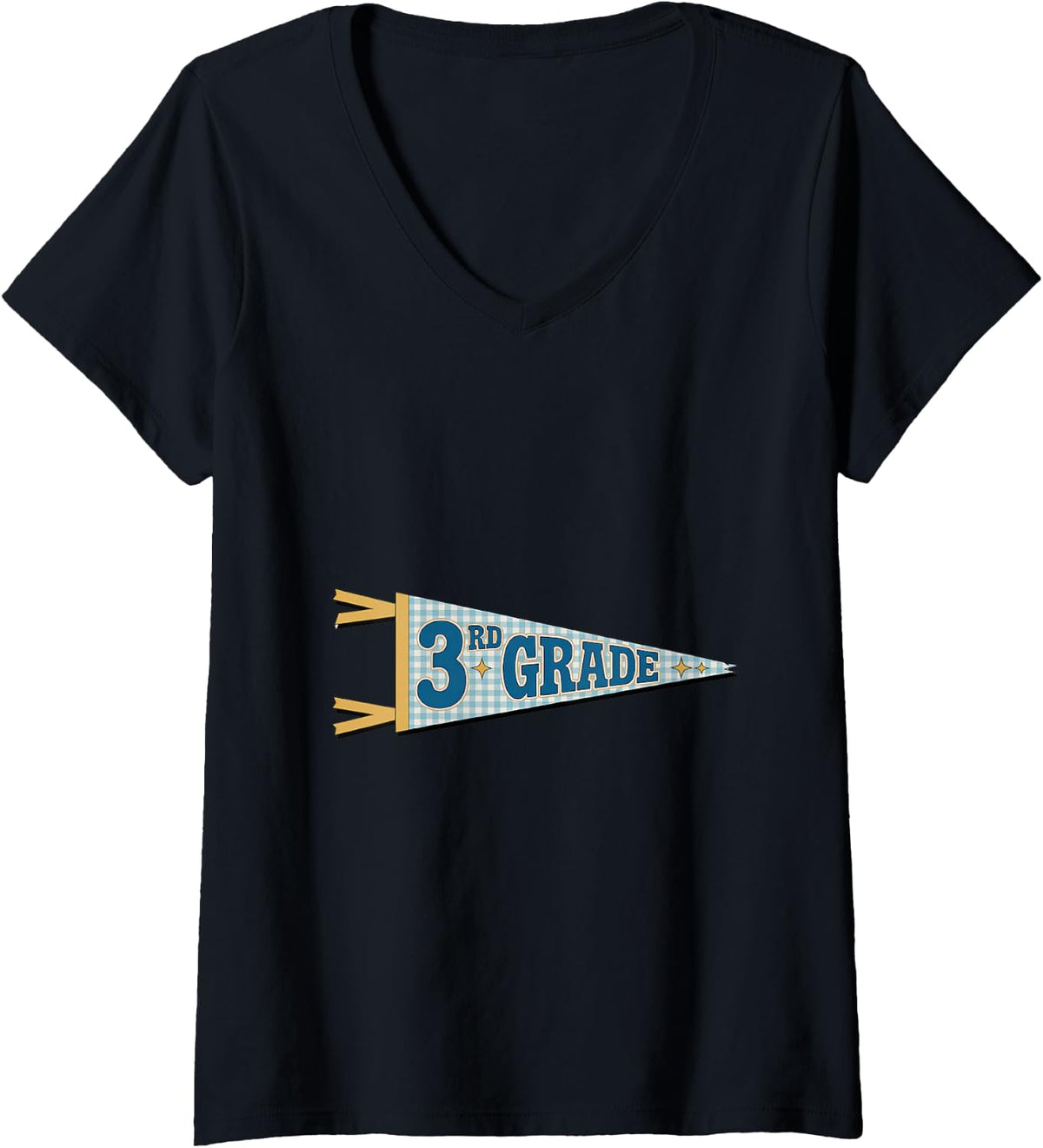 Women's Retro 3rd Grade Teacher, Vintage Third Grade Squad V-Neck T-Shirt - Black