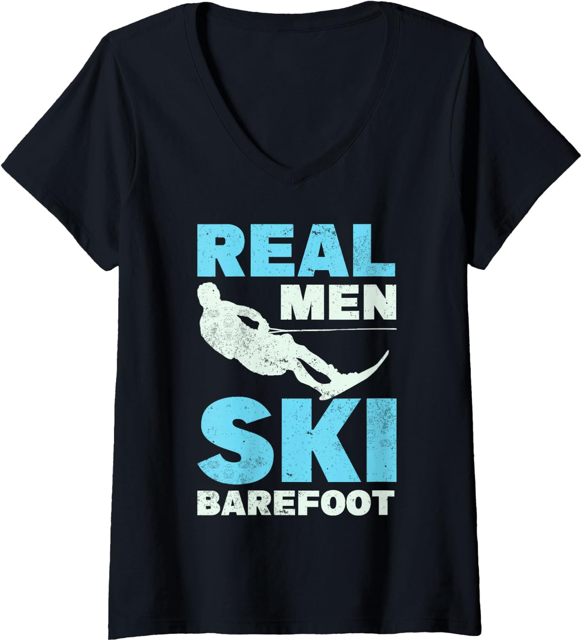 Women's Real Men Ski Barefoot Water Skiing Adventure V-Neck T-Shirt - Black