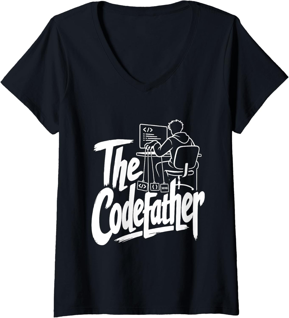Women's Programmer Code Developer Codefather Saying Joke Spa V-Neck T-Shirt - Black