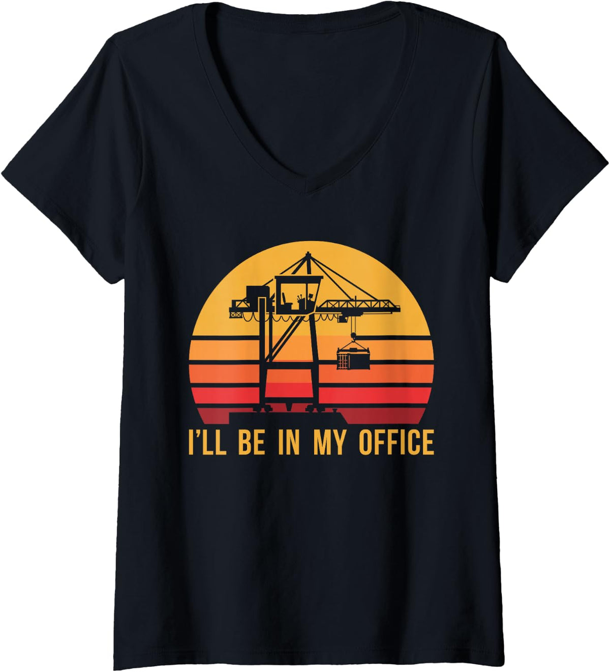 Women's Retro Crane Operator Funny Harbor Longshoreman V-Neck T-Shirt - Black