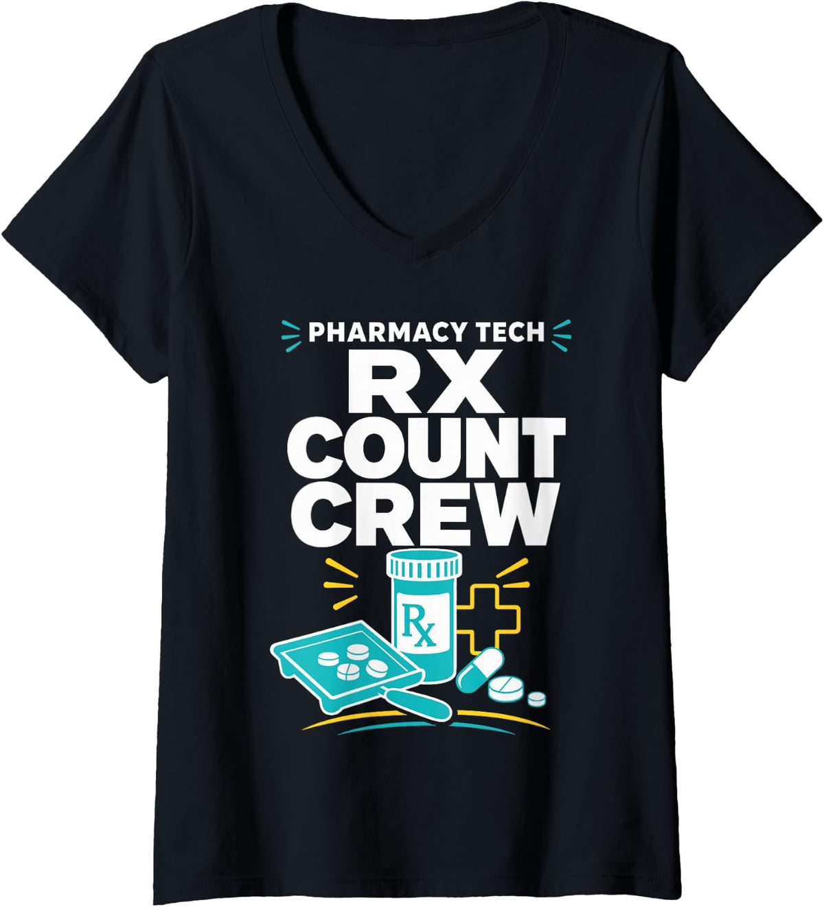 Women's Pharmacy Tech Rx Count Crew V-Neck T-Shirt - Black