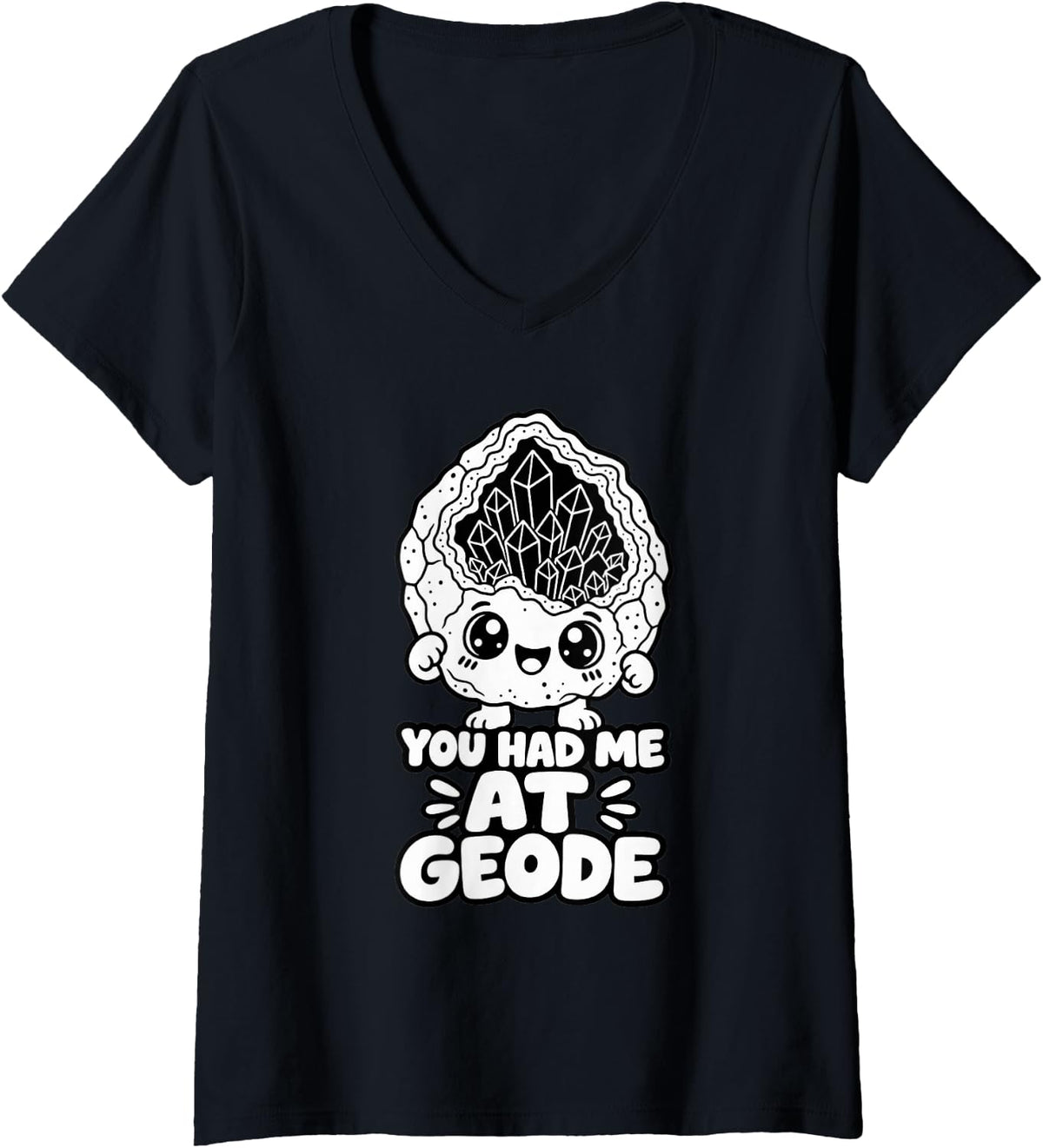 Women's Geology You Had Me At Geode Funny Cute Crystal Kids V-Neck T-Shirt - Black