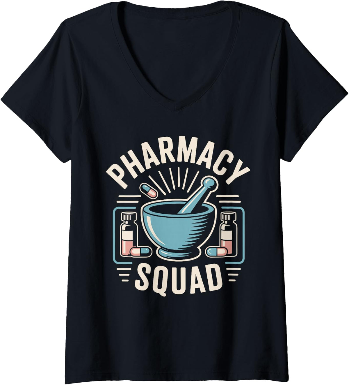 Women's Pharmacy Squad Funny Pharmacy Technician V-Neck T-Shirt - Black