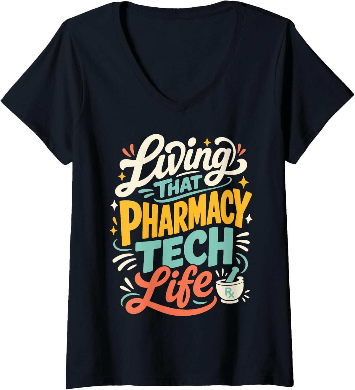 Women's Pharmacy Technician Graphic Rx Tech Pharmacy V-Neck T-Shirt - Black