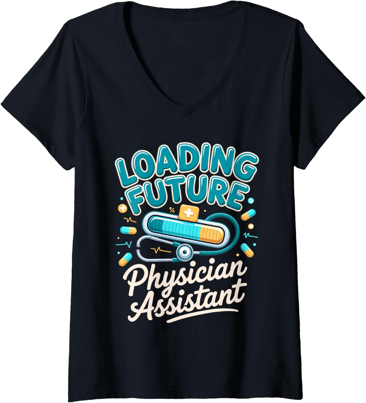 Women's Loading Future Physician Assistant PA School Student V-Neck T-Shirt - Black