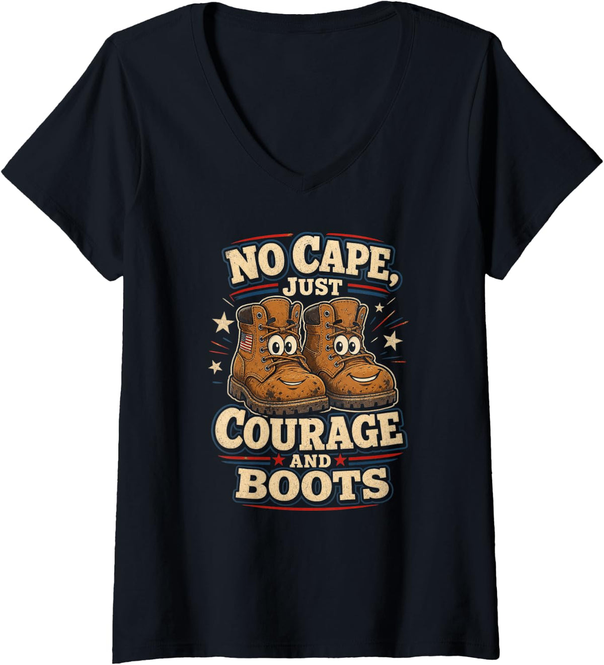 Women's Veterans Day Courage Boots V-Neck T-Shirt - Black