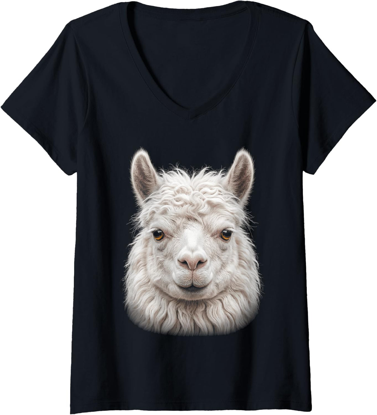 Women's Llama Face Farm Wildlife Nature Llama V-Neck T-Shirt - Black