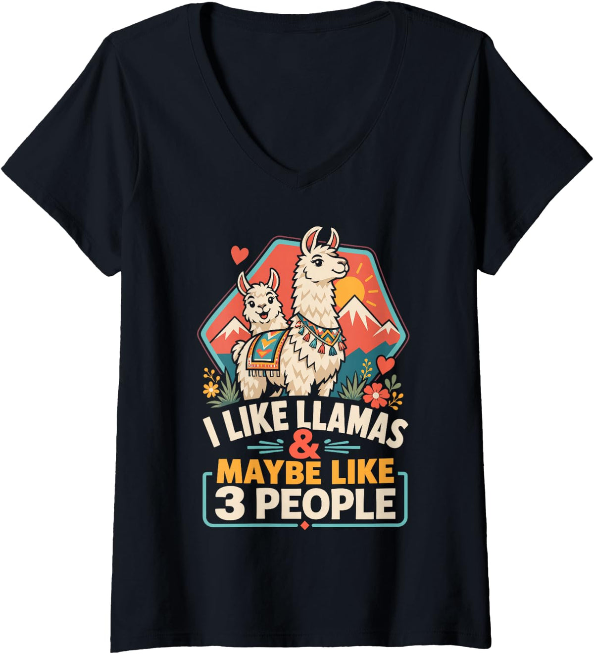 Women's I Like Llamas & Maybe Like 3 People V-Neck T-Shirt - Black