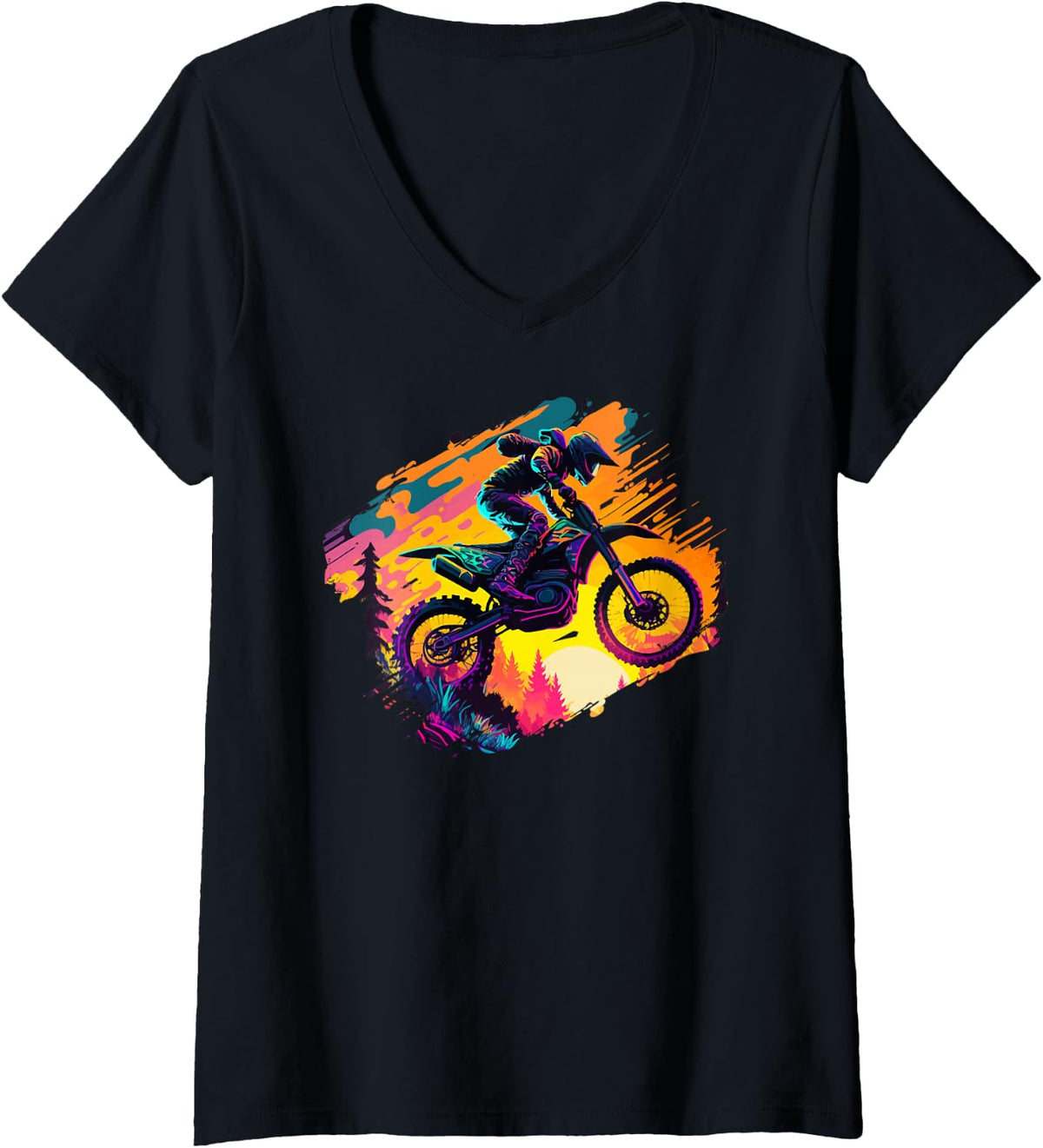 Women's Supercross Motocross Gear Love Race Motorcycle V-Neck T-Shirt - Black