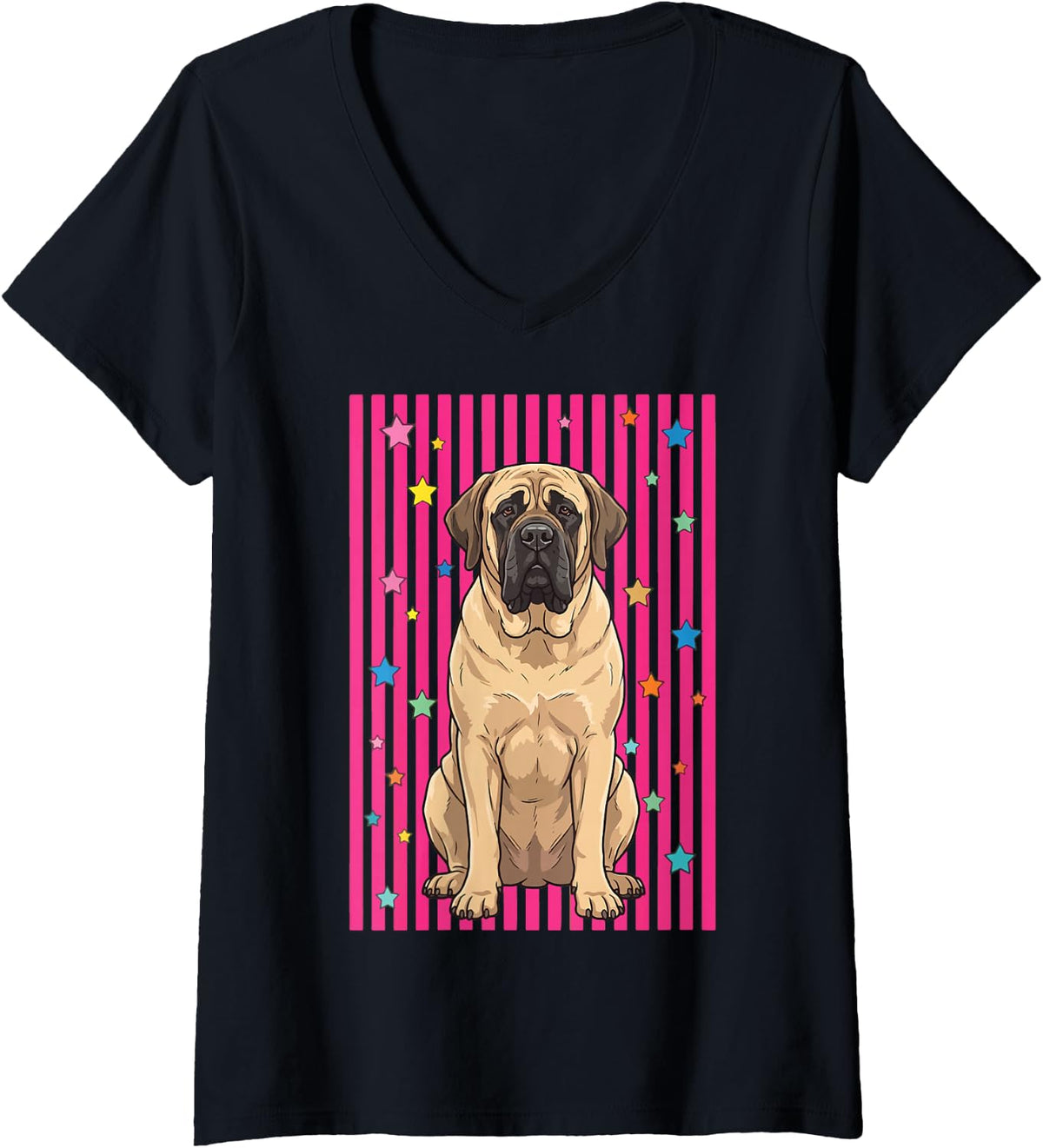 Women's English Mastiff Summer V-Neck T-Shirt - Black