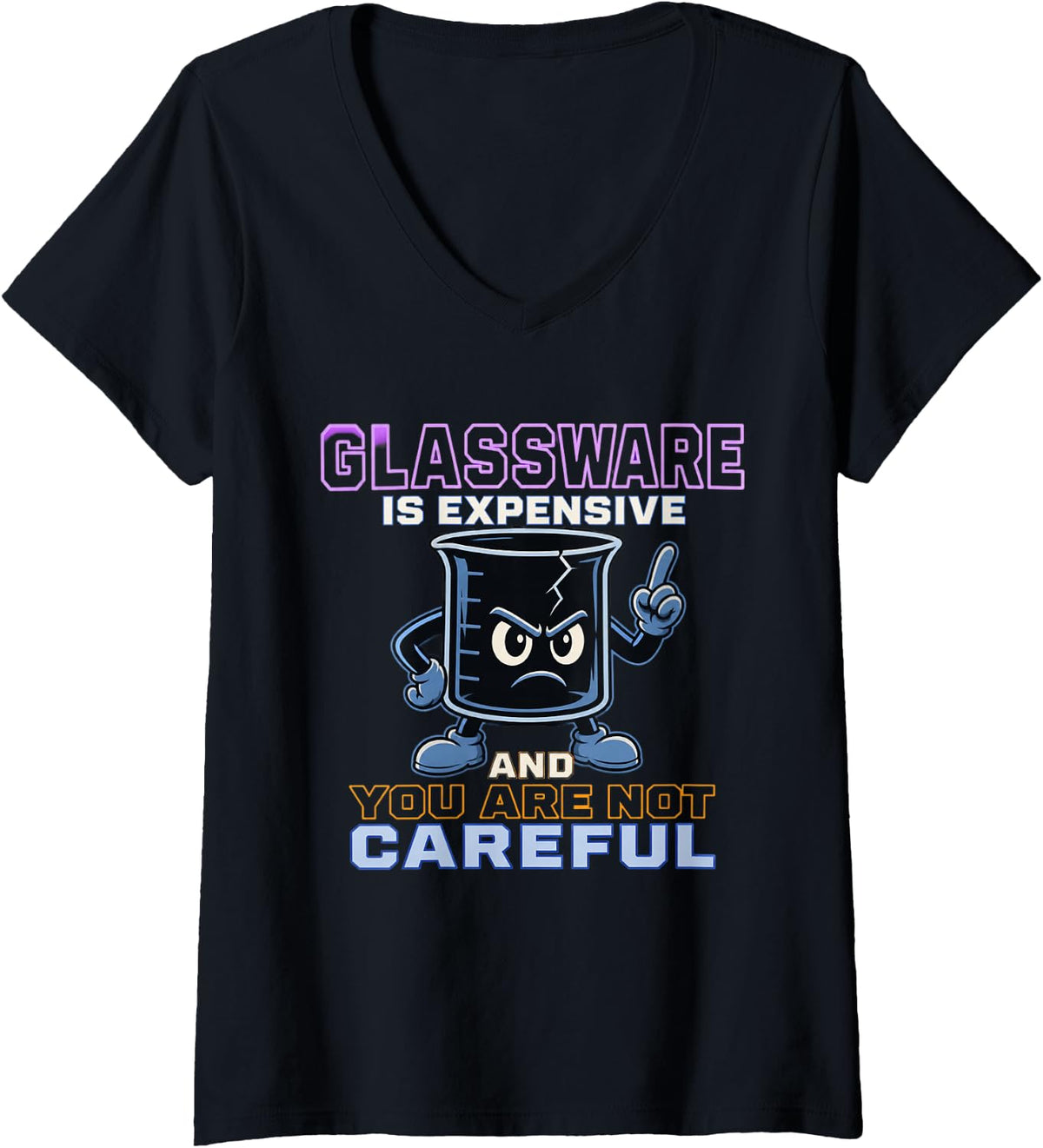 Women's Glassware is Expensive and You are Not Careful Chemistry V-Neck T-Shirt - Black