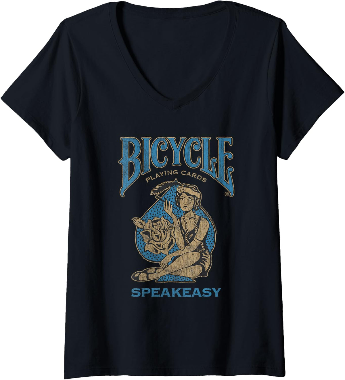Women's Vintage Speakeasy 1920's Pinup Girl Retro Card Game V-Neck T-Shirt - Black