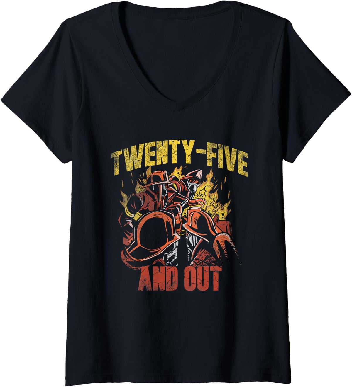 Women's Twenty-Five and Out Retired Firefighter Fireman Fire Dept V-Neck T-Shirt - Black