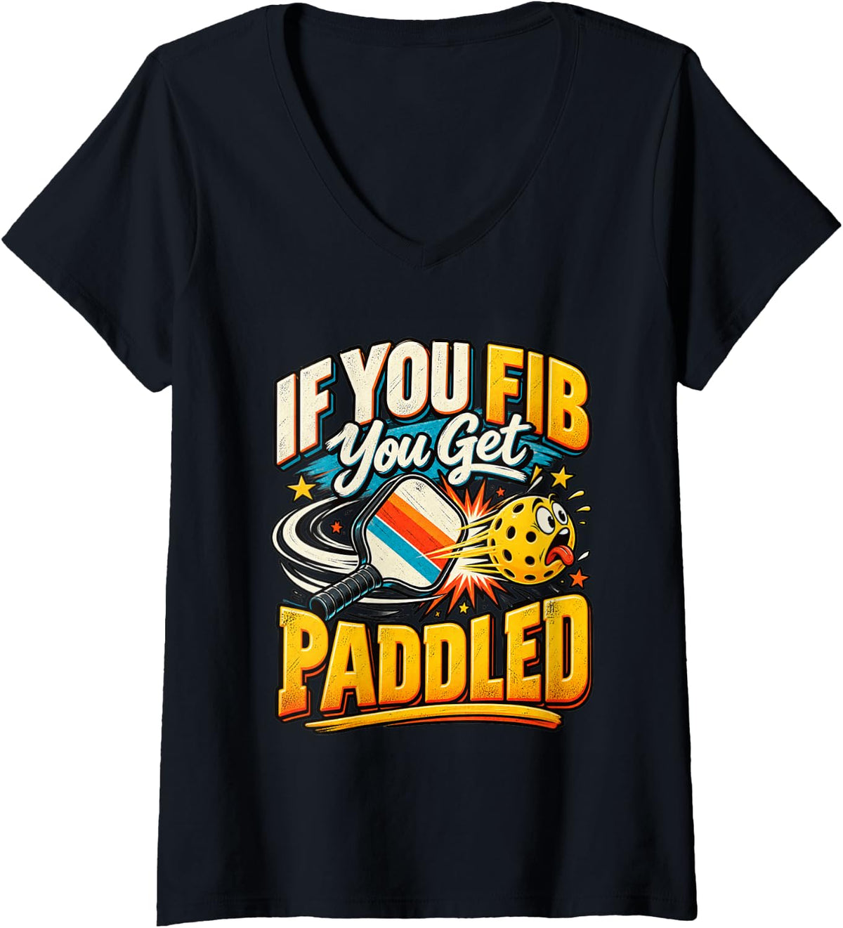 Women's EMT Paramedic Pickleball V Fib Paddle Medical Humor V-Neck T-Shirt - Black