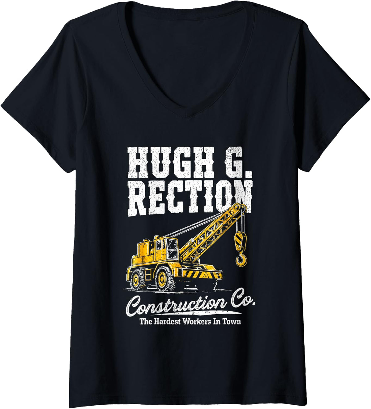 Women's Hugh G Rection Construction Co Funny Adult Crane Operator V-Neck T-Shirt - Black