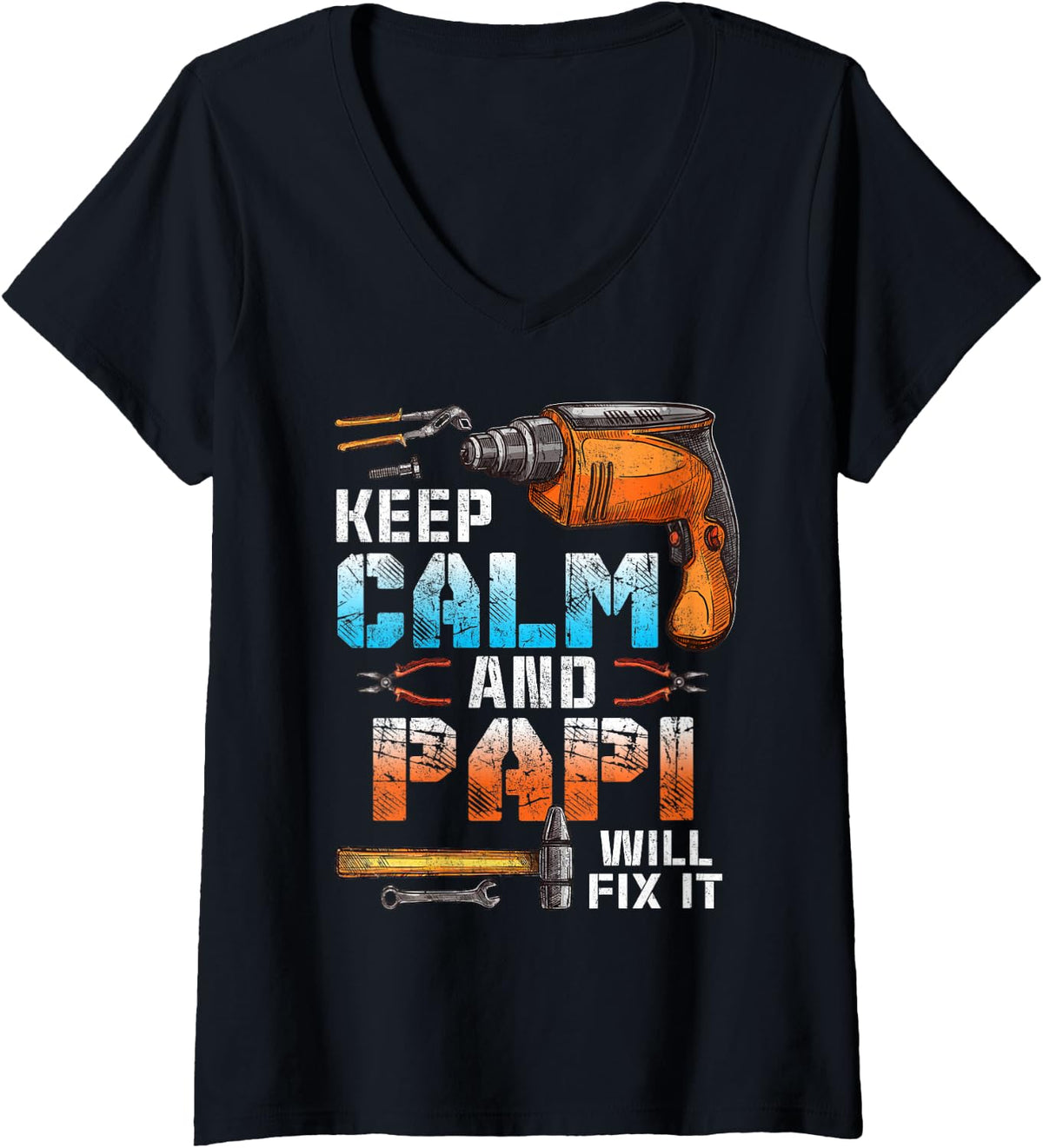 Women's Papi Will fix it Funny Father's Day Men Husband V-Neck T-Shirt - Black