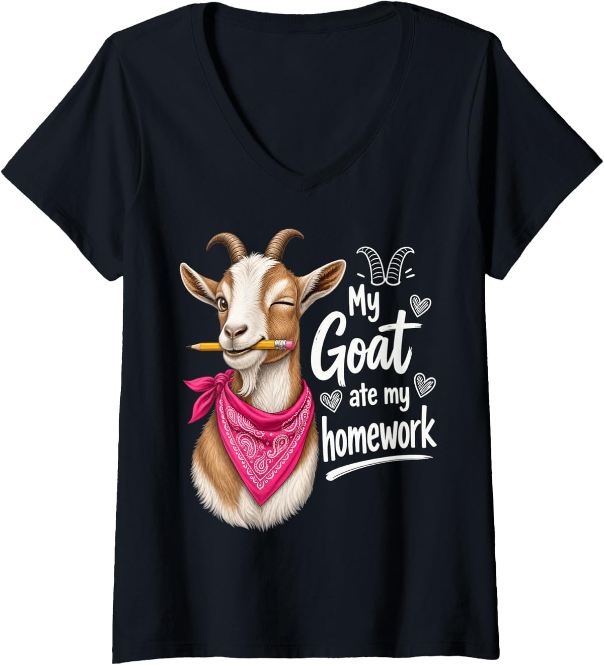 Women's My Goat Ate My Homework Funny V-Neck T-Shirt - Black