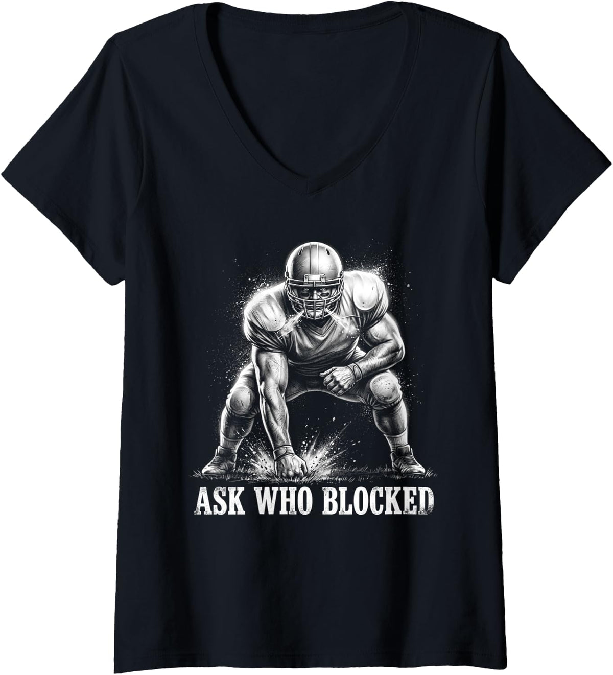 Women's Stop Asking Who Scored Ask Who Blocked Offensive Lineman V-Neck T-Shirt - Black