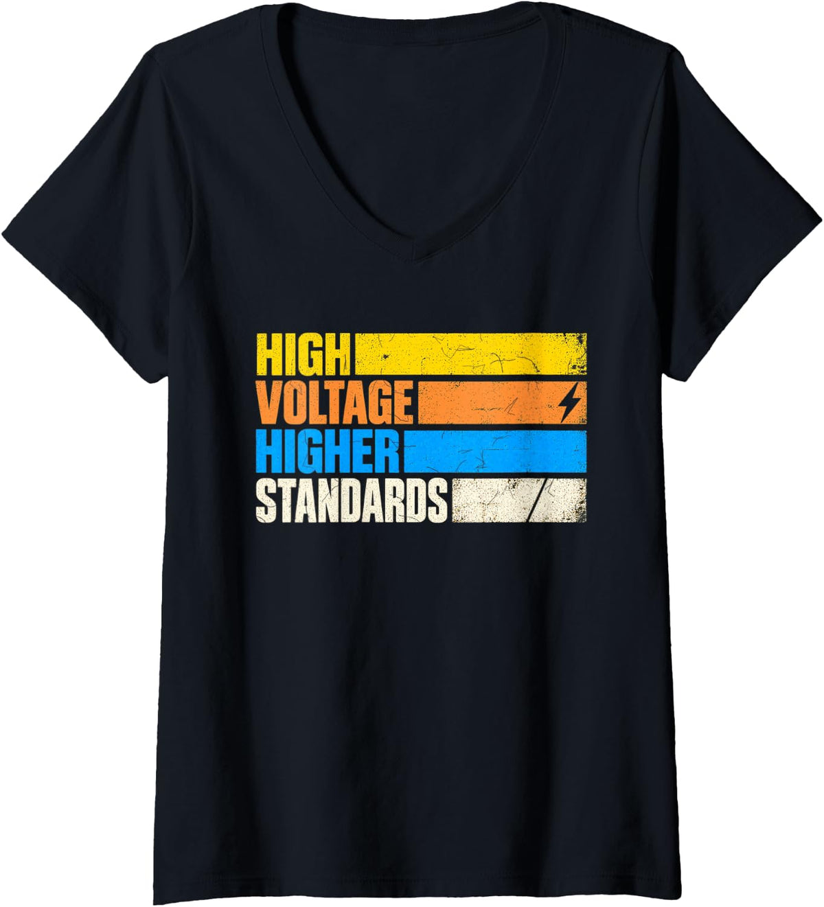 Women's High Voltage Higher Standards Electrician Lineman V-Neck T-Shirt - Black