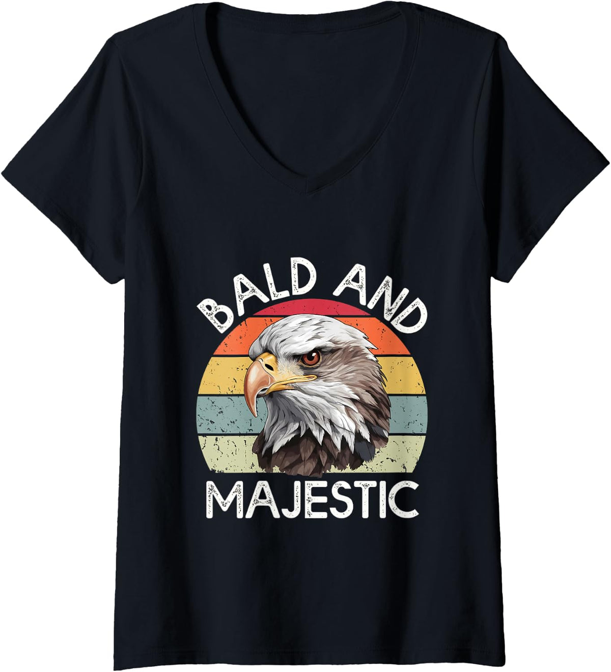 Women's Bald and Majestic Eagle Husband Grandpa Joke Humor V-Neck T-Shirt - Black