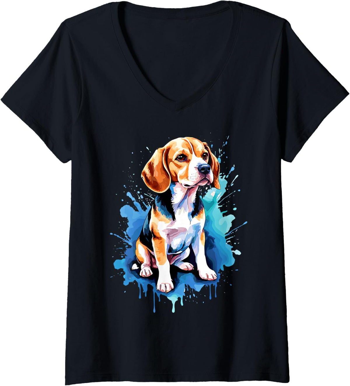 Women's Beagle V-Neck T-Shirt - Black