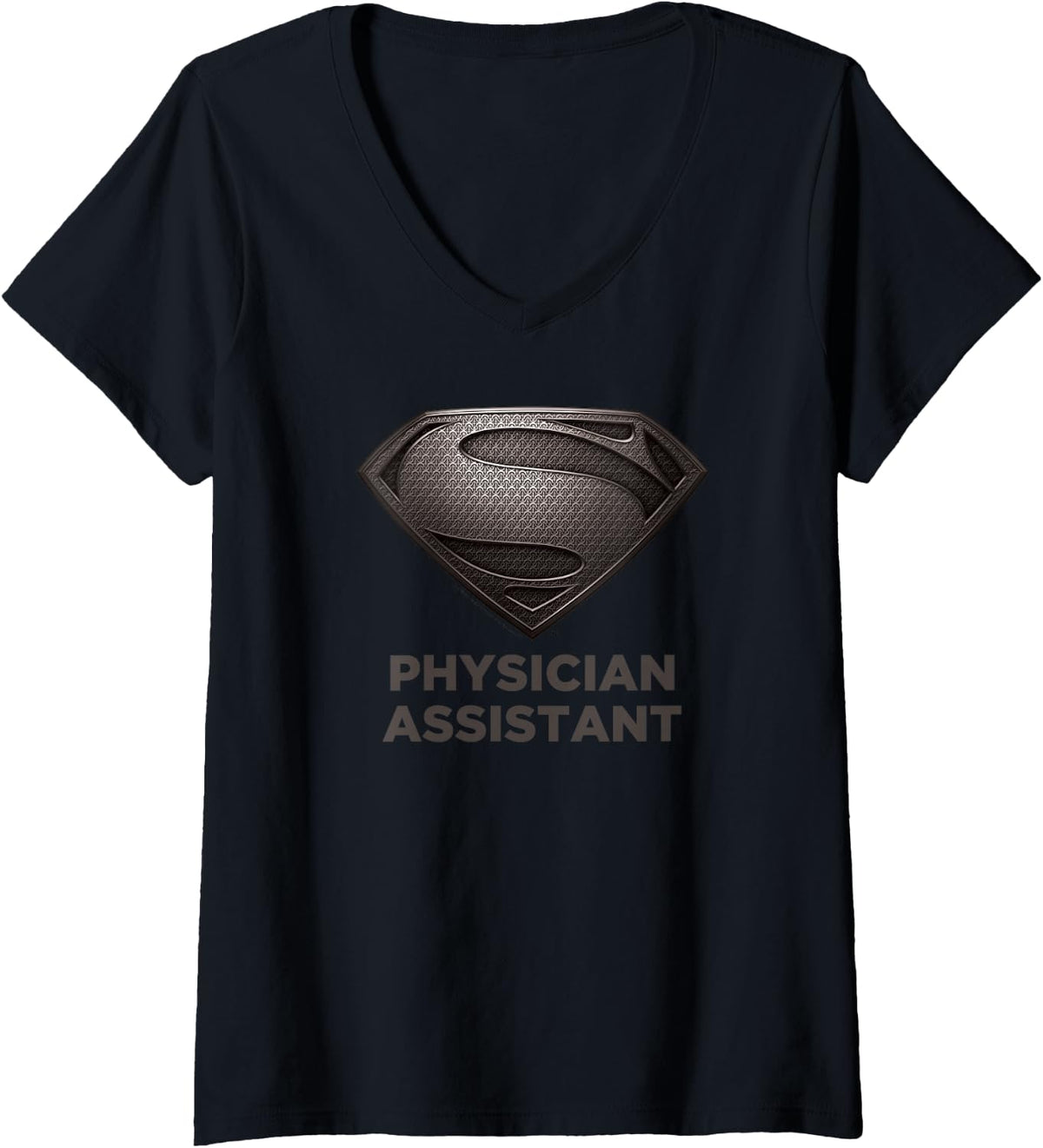 Women's Superman Man of Steel Super Physician Assistant V-Neck T-Shirt - Black