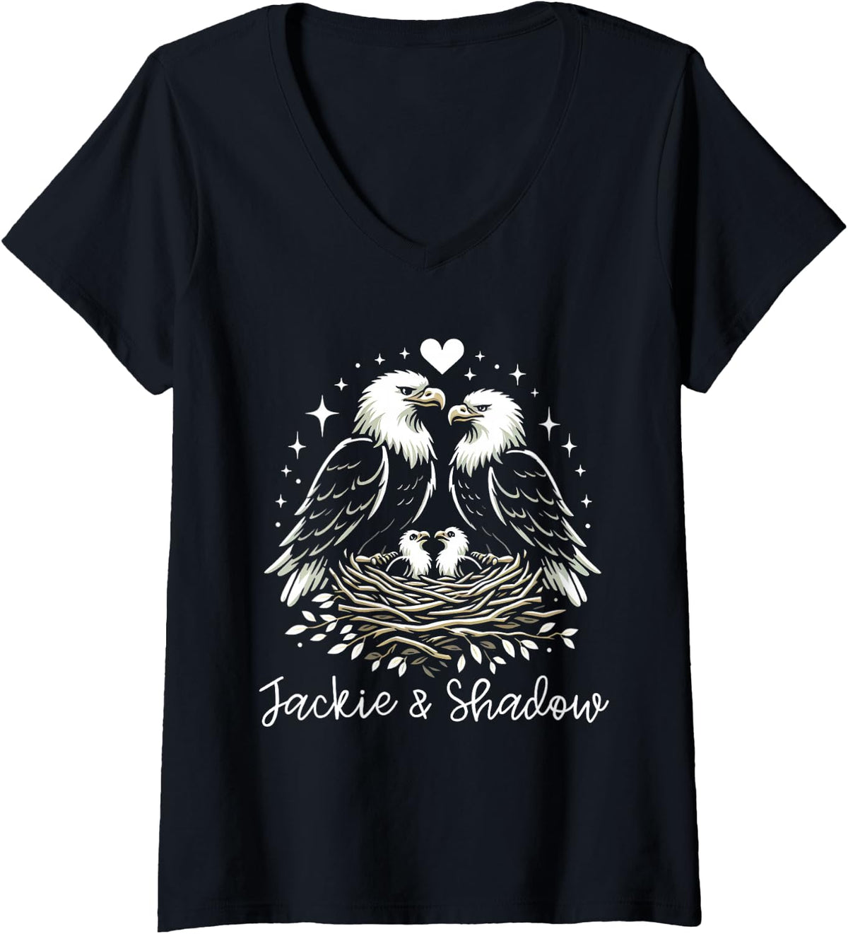 Womens Bald Eagles Jackie and Shadow Fan Club V-Neck T-Shirt - Black