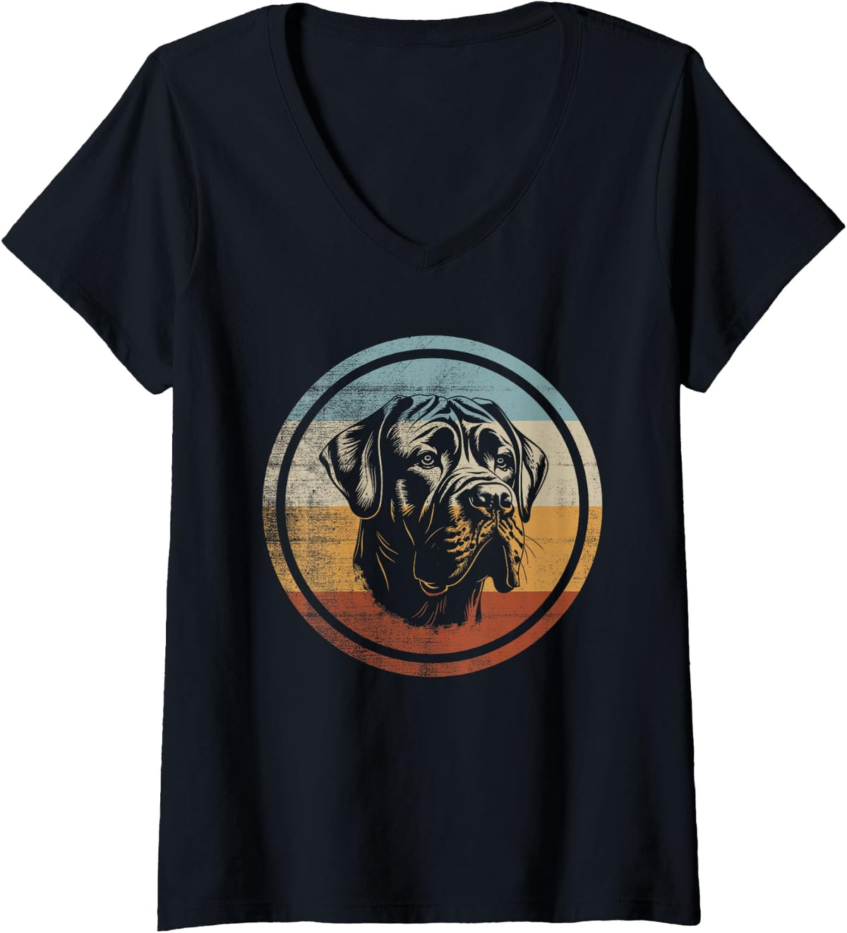 Women's Retro Vintage Design Mastiff Dog V-Neck T-Shirt - Black