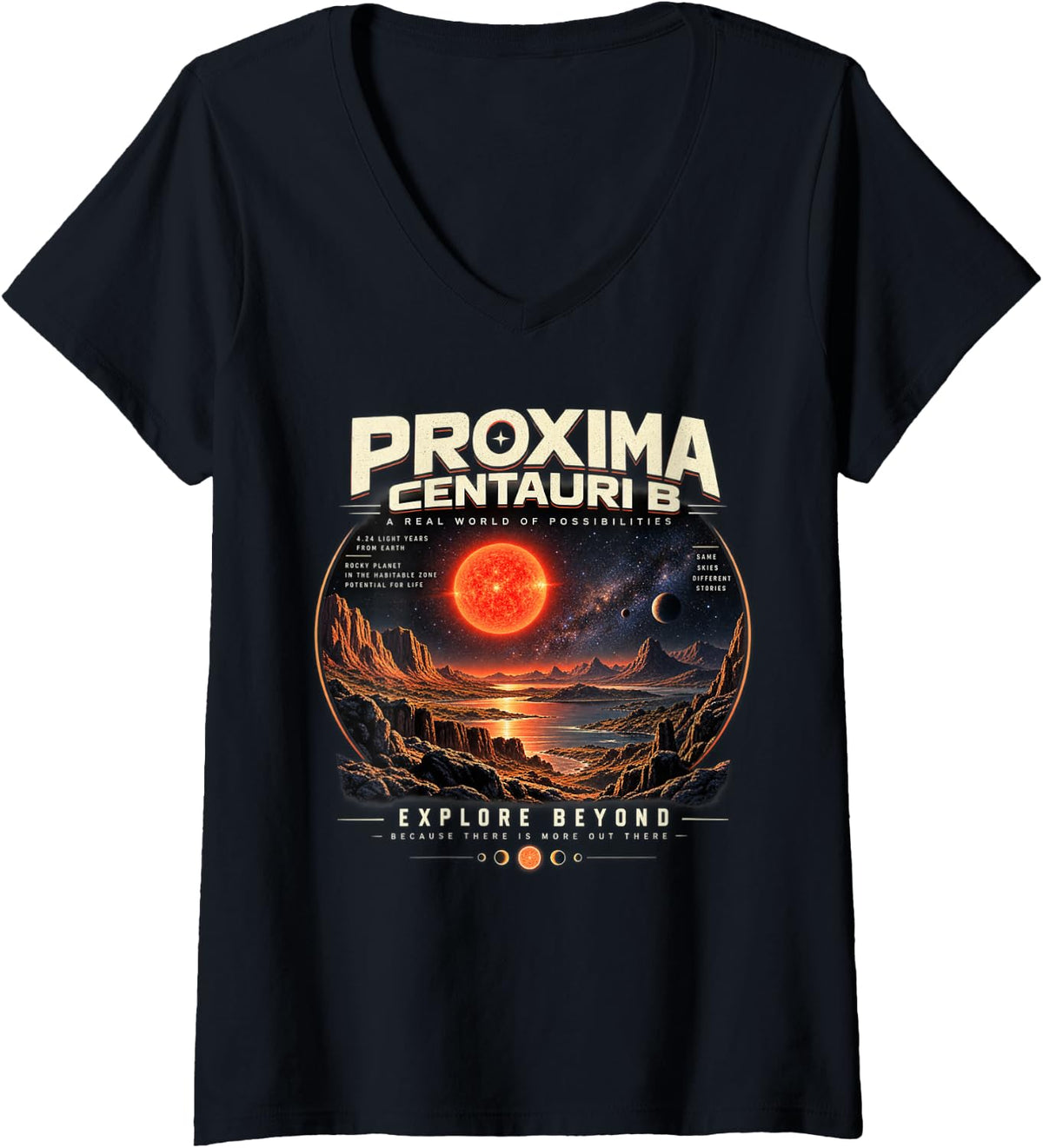 Women's Proxima Centauri B Exoplanet Astronomy Habitable Zone V-Neck T-Shirt - Black