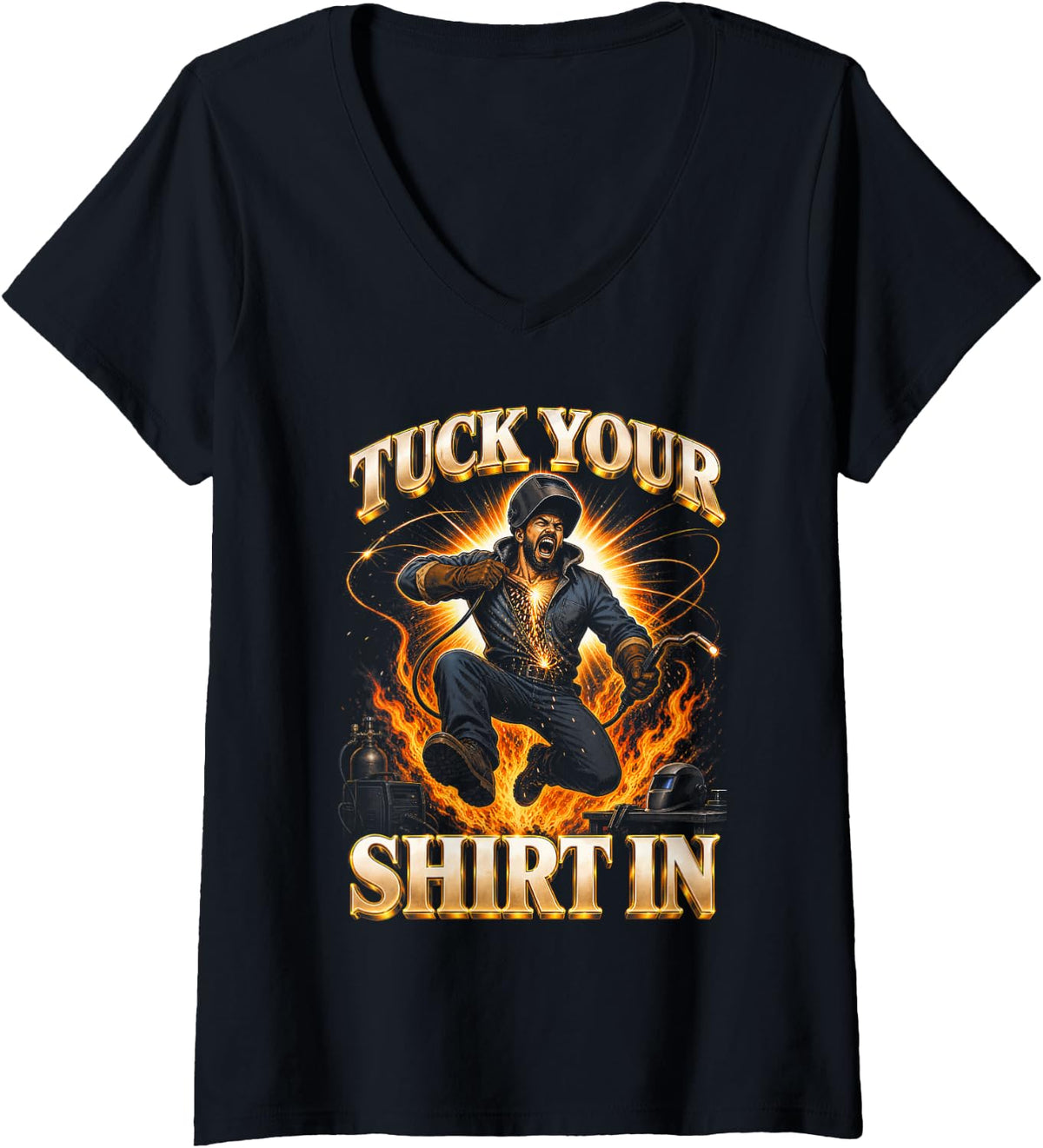 Women's Welder Tuck Your Shirt in V-Neck T-Shirt - Black